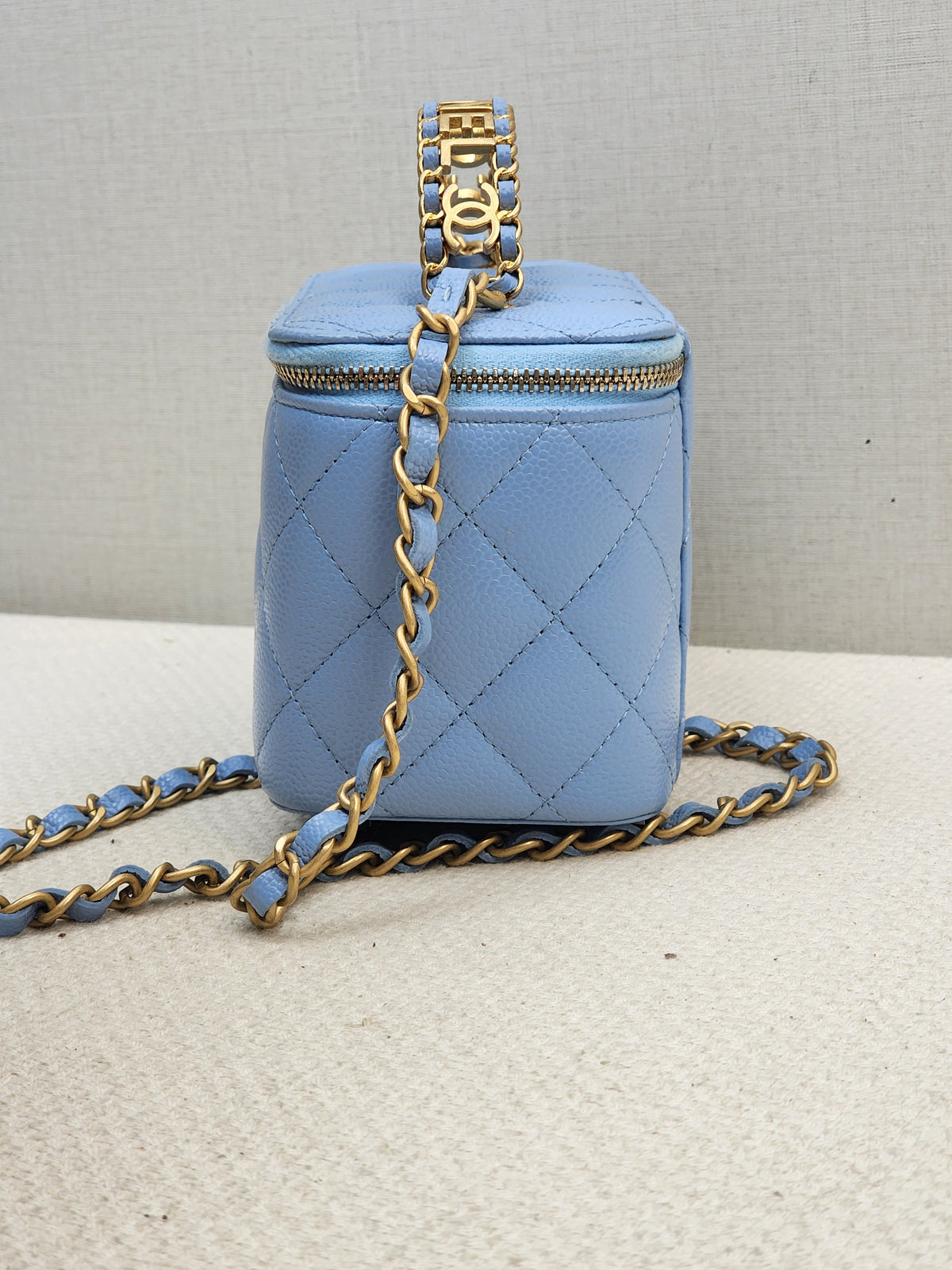 Chanel Light Blue Caviar 22S Vanity Case with Top Handle (GHW)