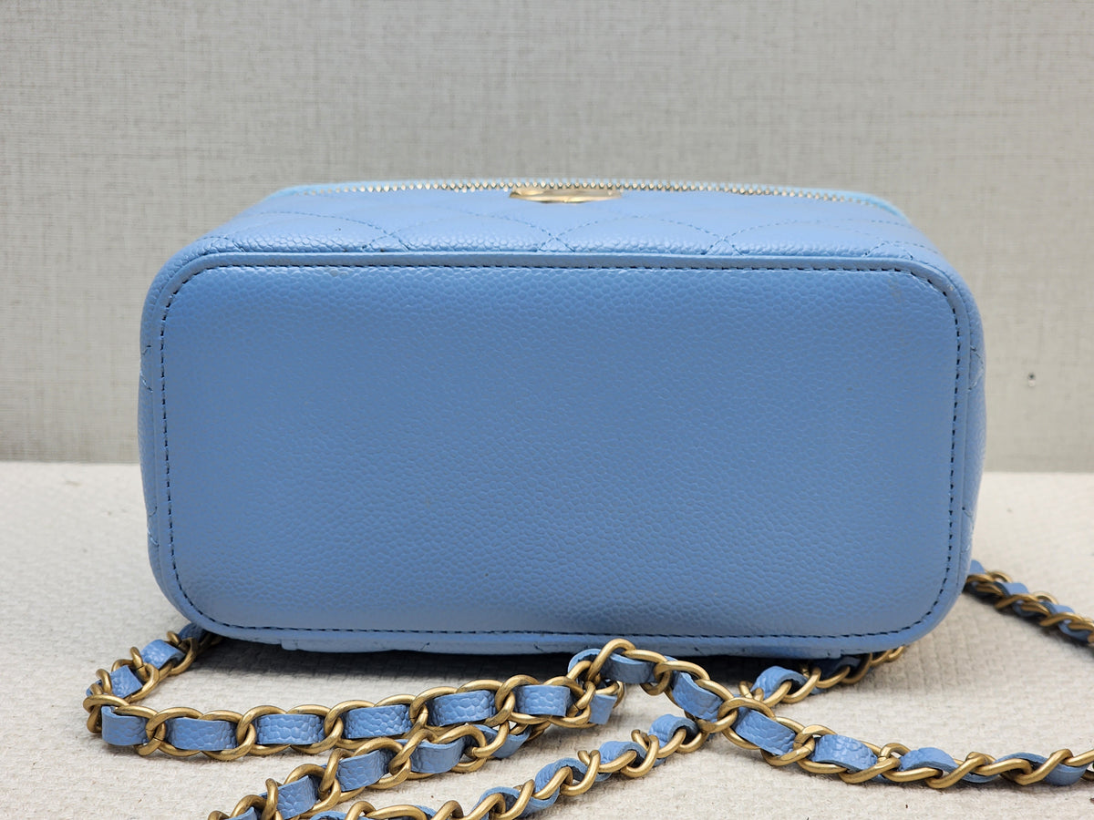 Chanel Light Blue Caviar 22S Vanity Case with Top Handle (GHW)