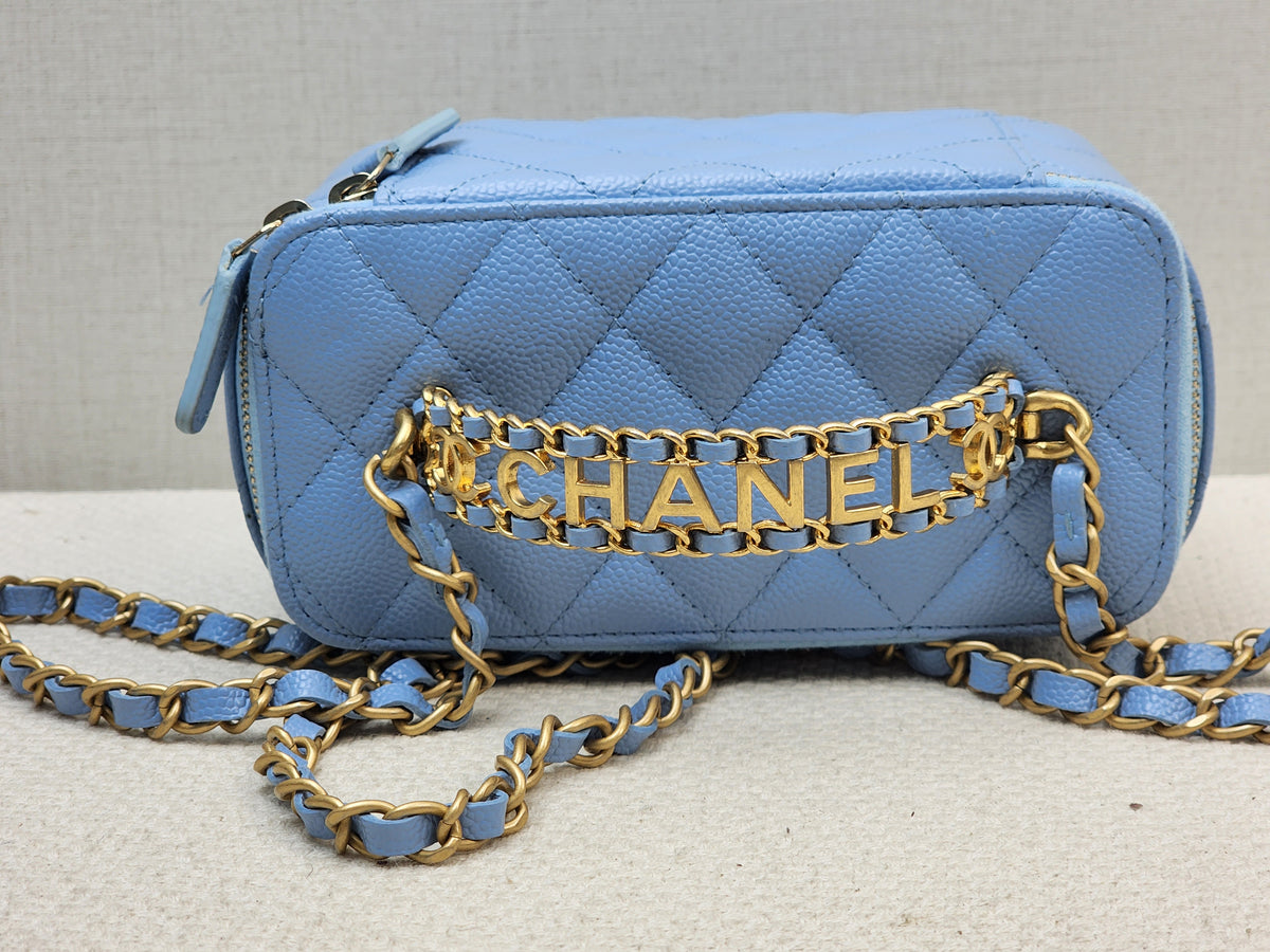 Chanel Light Blue Caviar 22S Vanity Case with Top Handle (GHW)