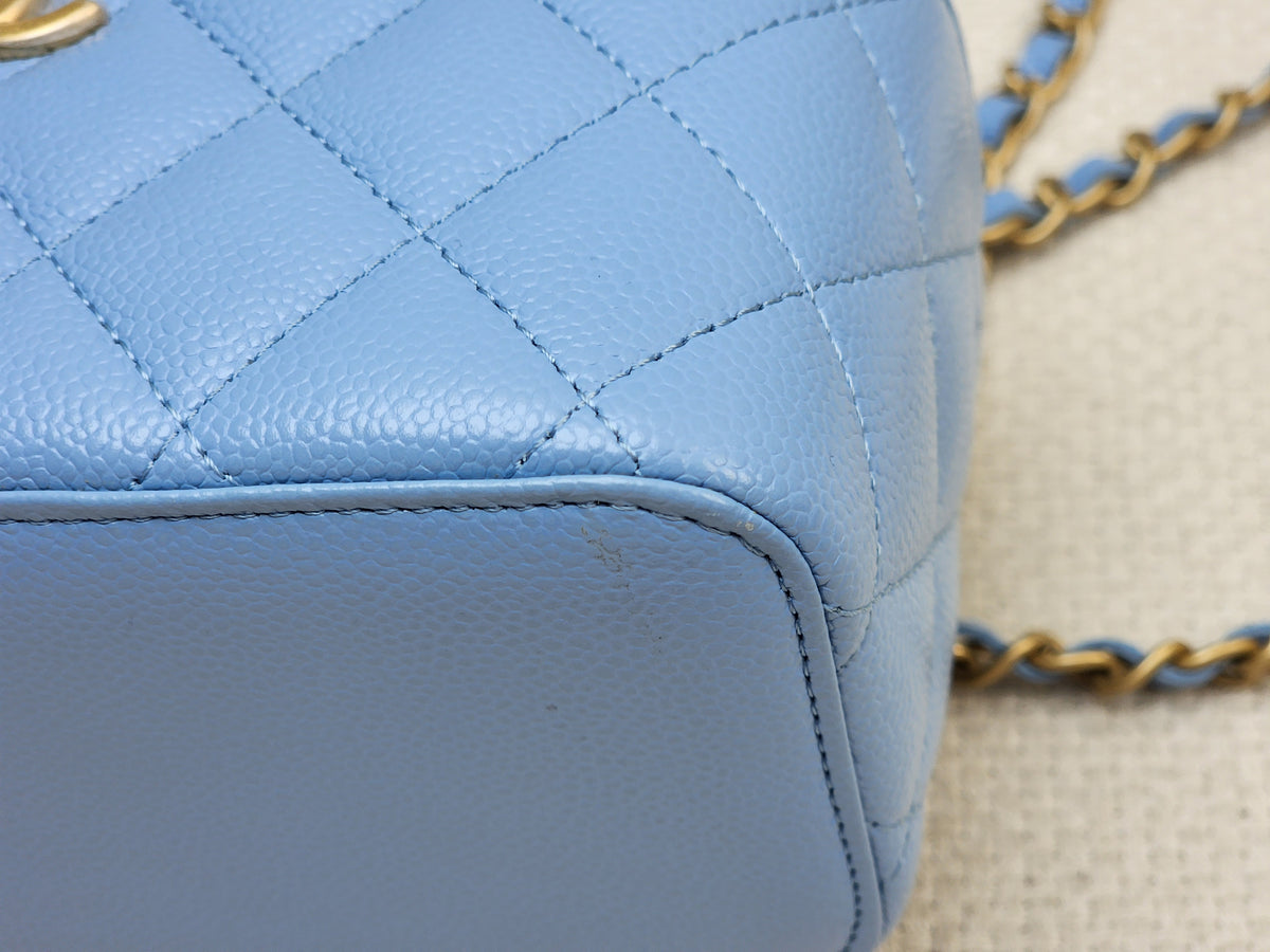 Chanel Light Blue Caviar 22S Vanity Case with Top Handle (GHW)
