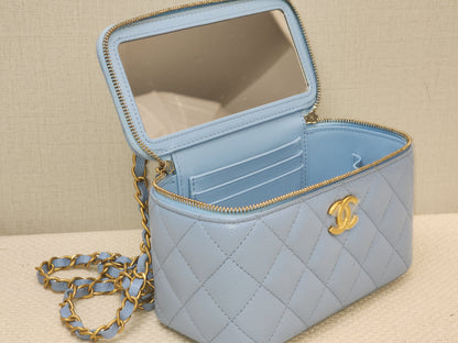 Chanel Light Blue Caviar 22S Vanity Case with Top Handle (GHW)