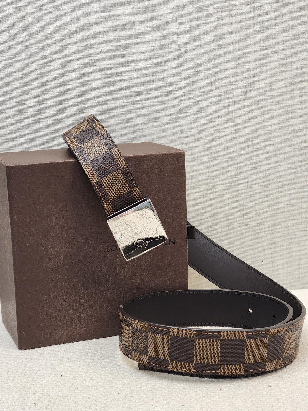 LV Damier Ebene Santur Carre Belt 35mm