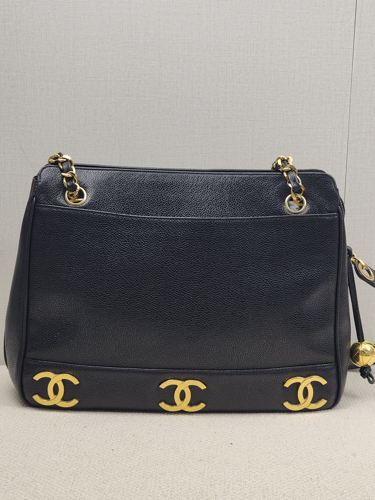 Chanel Black Caviar Vintage Triple CC Shoulder Bag