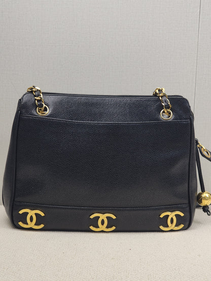 Chanel Black Caviar Vintage Triple CC Shoulder Bag