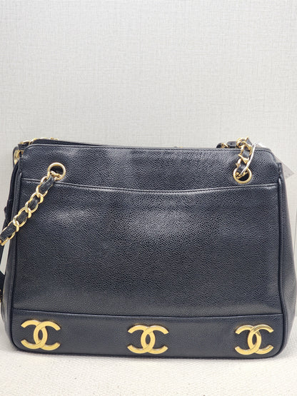 Chanel Black Caviar Vintage Triple CC Shoulder Bag