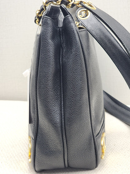Chanel Black Caviar Vintage Triple CC Shoulder Bag