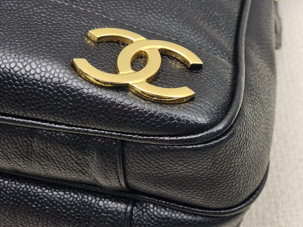 Chanel Black Caviar Vintage Triple CC Shoulder Bag