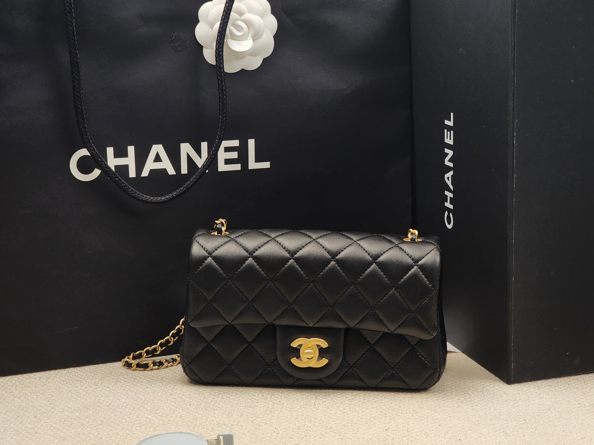 Chanel Black Lambskin Mini Rectangular w Pearl Crush (GHW)