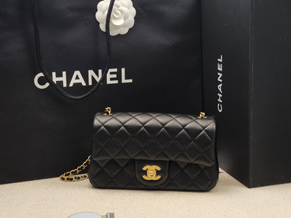 Chanel Black Lambskin Mini Rectangular w Pearl Crush (GHW)