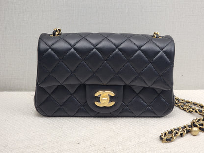 Chanel Black Lambskin Mini Rectangular w Pearl Crush (GHW)