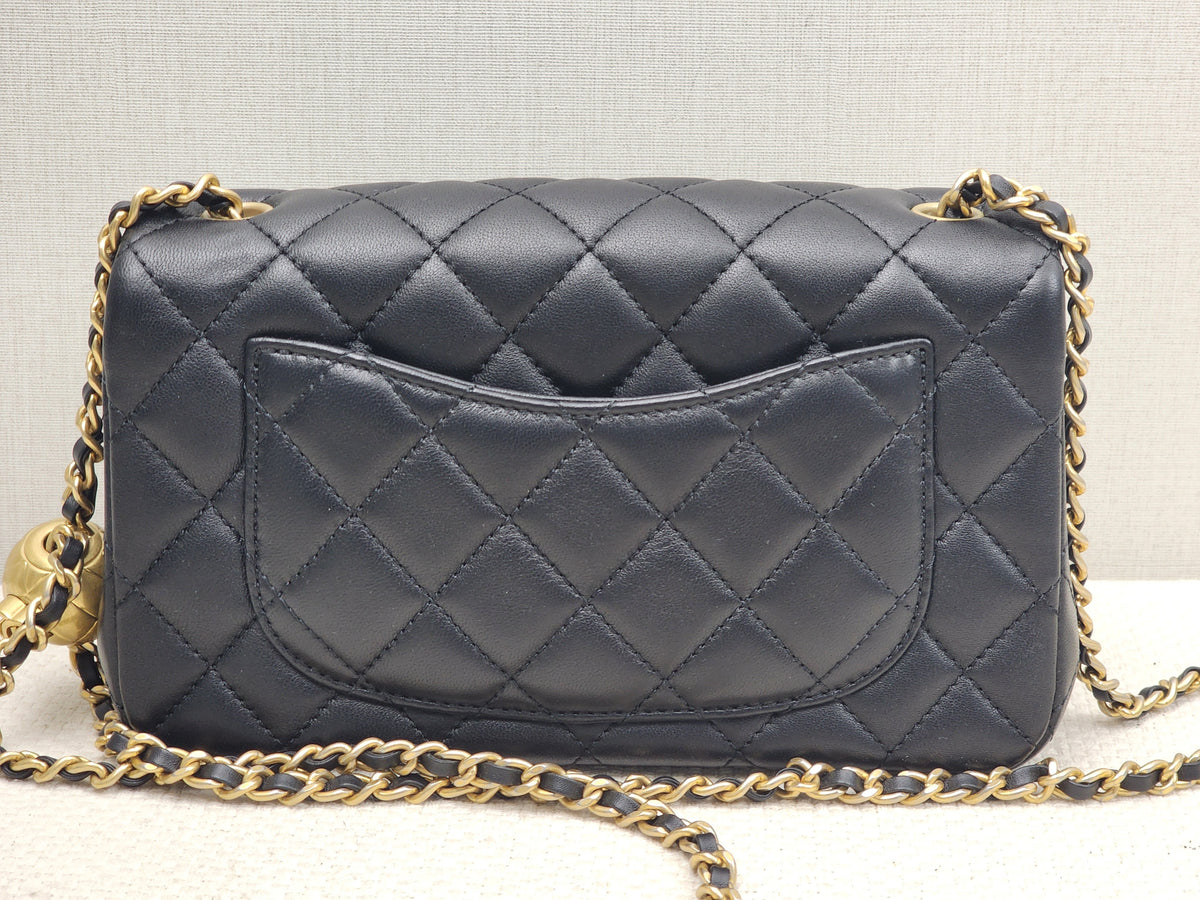 Chanel Black Lambskin Mini Rectangular w Pearl Crush (GHW)