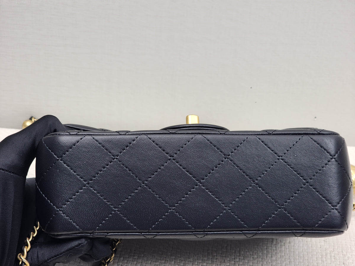 Chanel Black Lambskin Mini Rectangular w Pearl Crush (GHW)