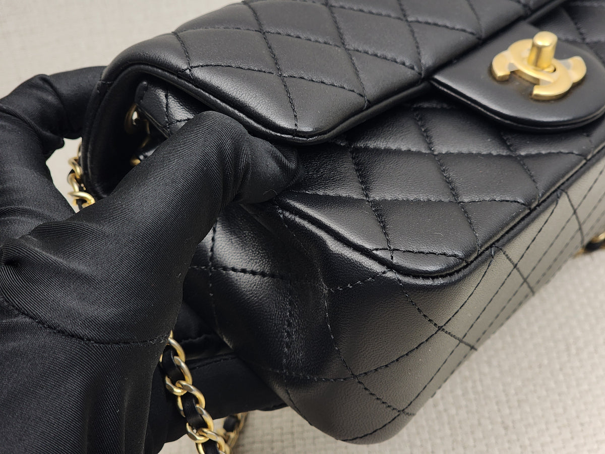 Chanel Black Lambskin Mini Rectangular w Pearl Crush (GHW)