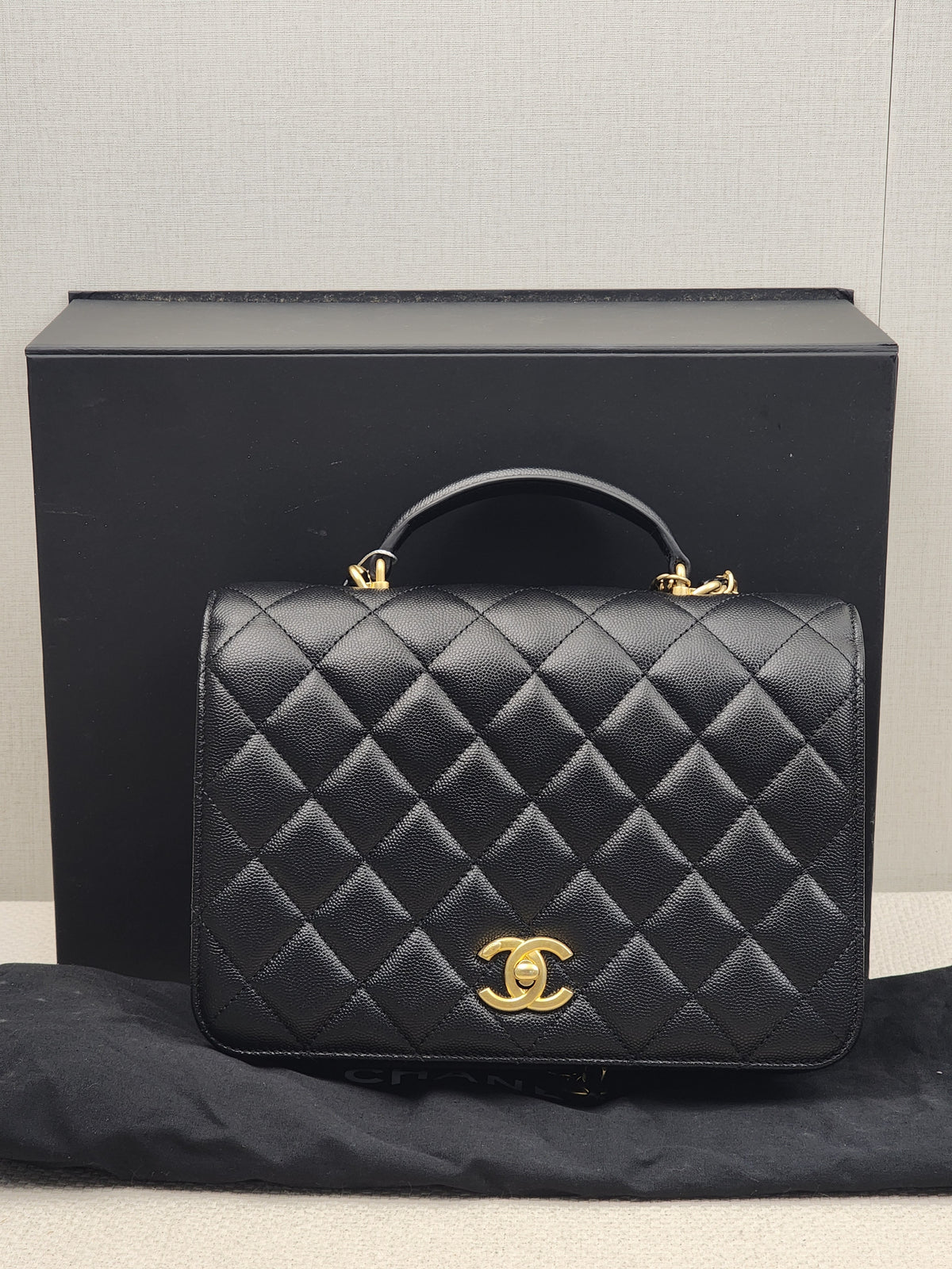 Chanel Black Caviar 23B Top Handle Full Flap (GHW)