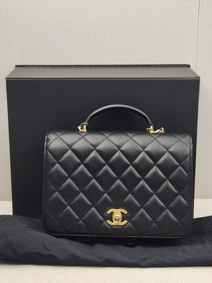 Chanel Black Caviar 23B Top Handle Full Flap (GHW)