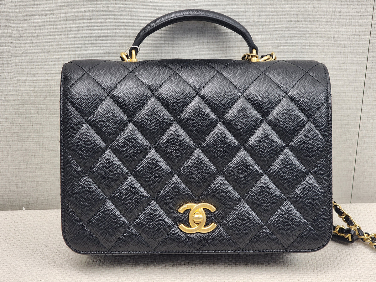 Chanel Black Caviar 23B Top Handle Full Flap (GHW)