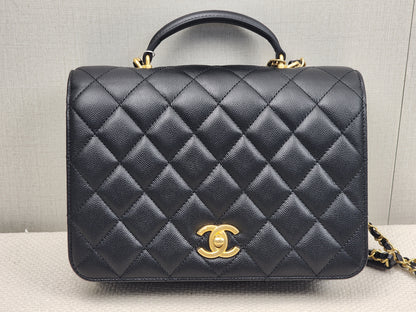 Chanel Black Caviar 23B Top Handle Full Flap (GHW)
