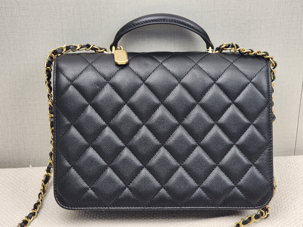 Chanel Black Caviar 23B Top Handle Full Flap (GHW)