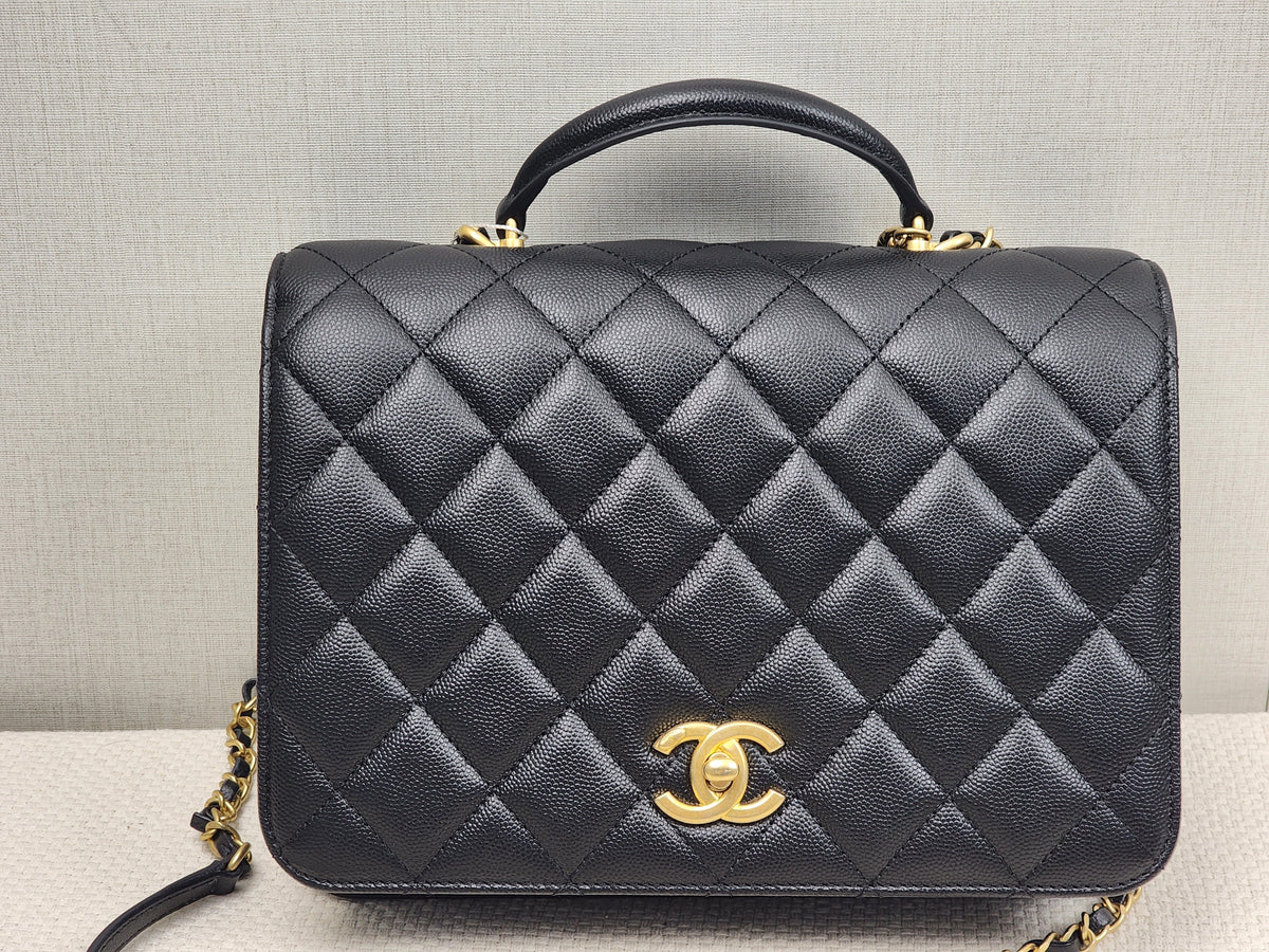 Chanel Black Caviar 23B Top Handle Full Flap (GHW)