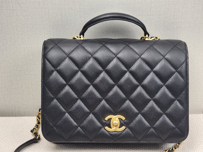 Chanel Black Caviar 23B Top Handle Full Flap (GHW)