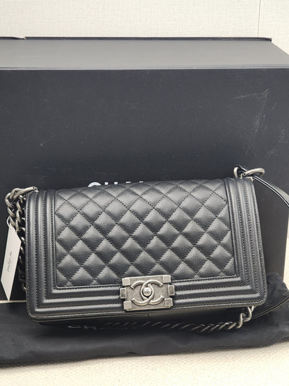 Chanel Black Caviar Old Medium Boy (RHW)