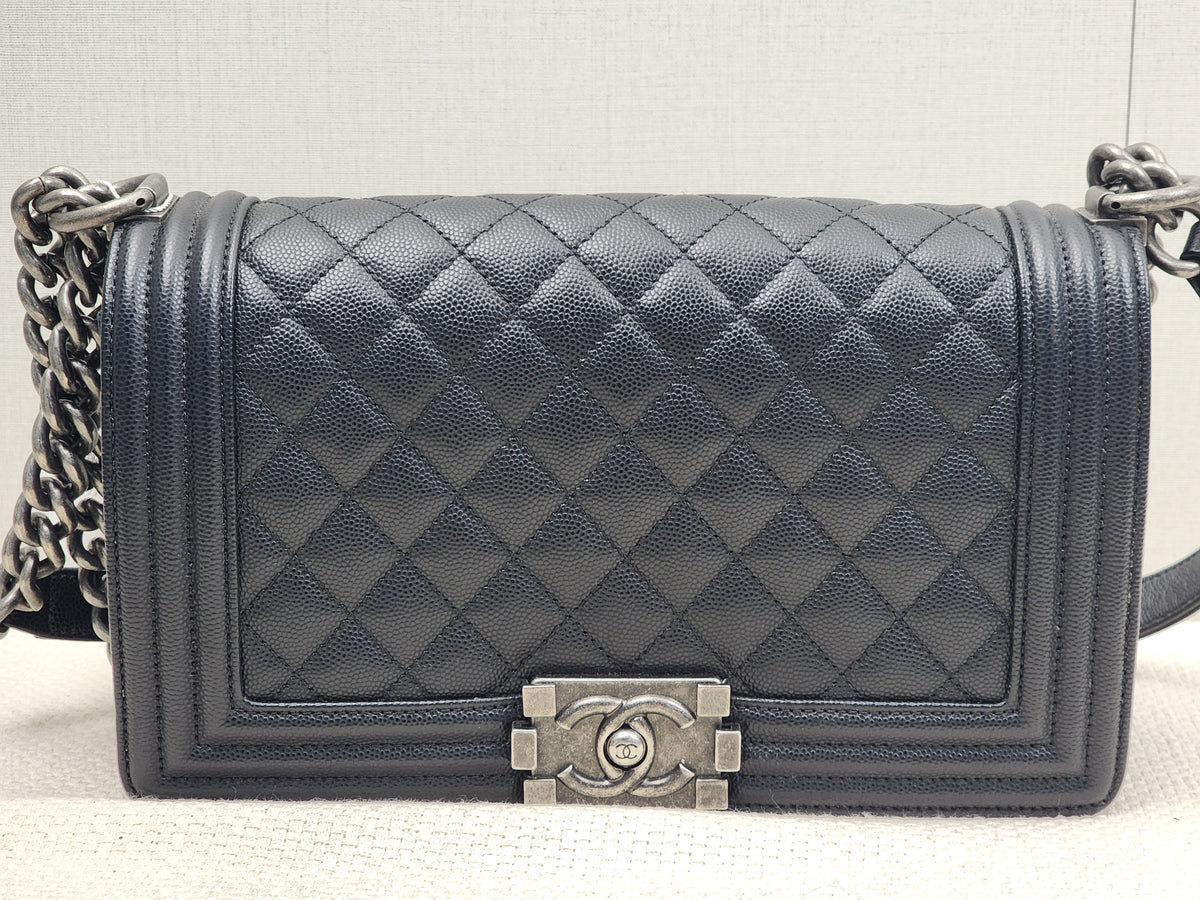 Chanel Black Caviar Old Medium Boy (RHW)