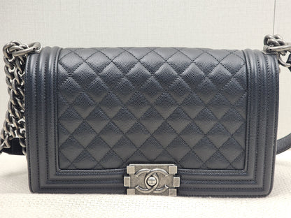 Chanel Black Caviar Old Medium Boy (RHW)