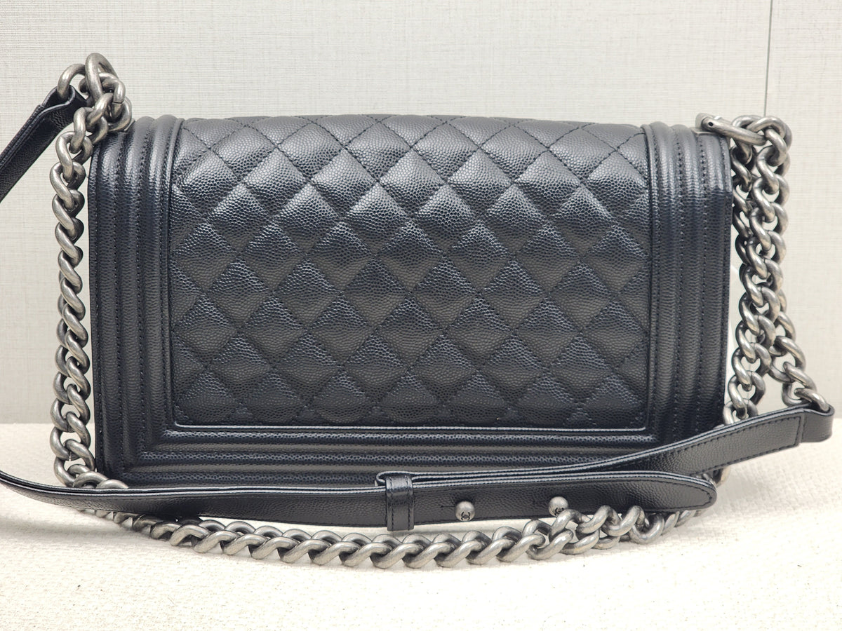 Chanel Black Caviar Old Medium Boy (RHW)