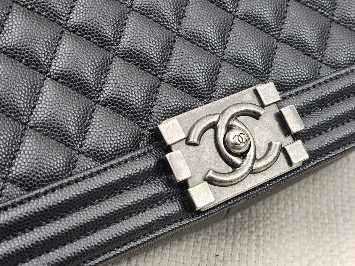 Chanel Black Caviar Old Medium Boy (RHW)