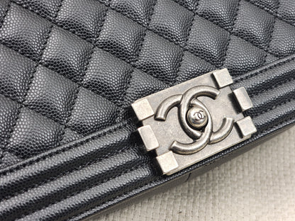 Chanel Black Caviar Old Medium Boy (RHW)