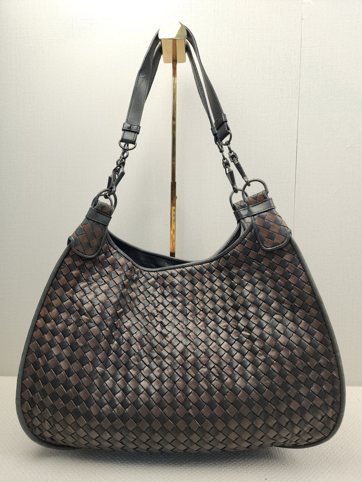 BV Black x Brown Intrecciato Nappa Hobo Bag