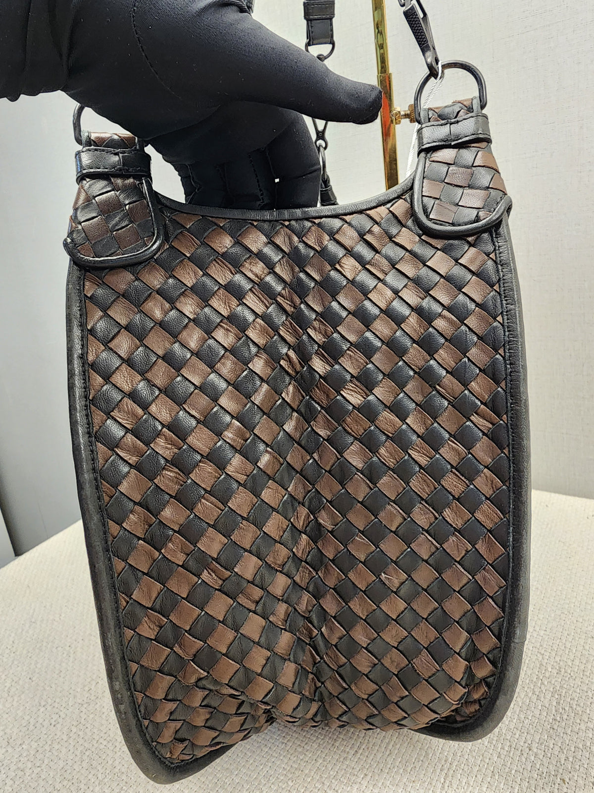BV Black x Brown Intrecciato Nappa Hobo Bag