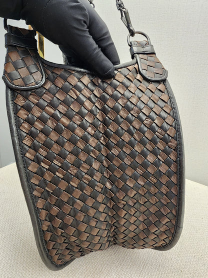 BV Black x Brown Intrecciato Nappa Hobo Bag