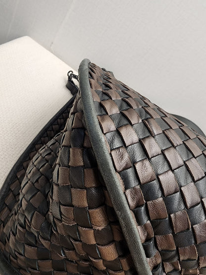 BV Black x Brown Intrecciato Nappa Hobo Bag
