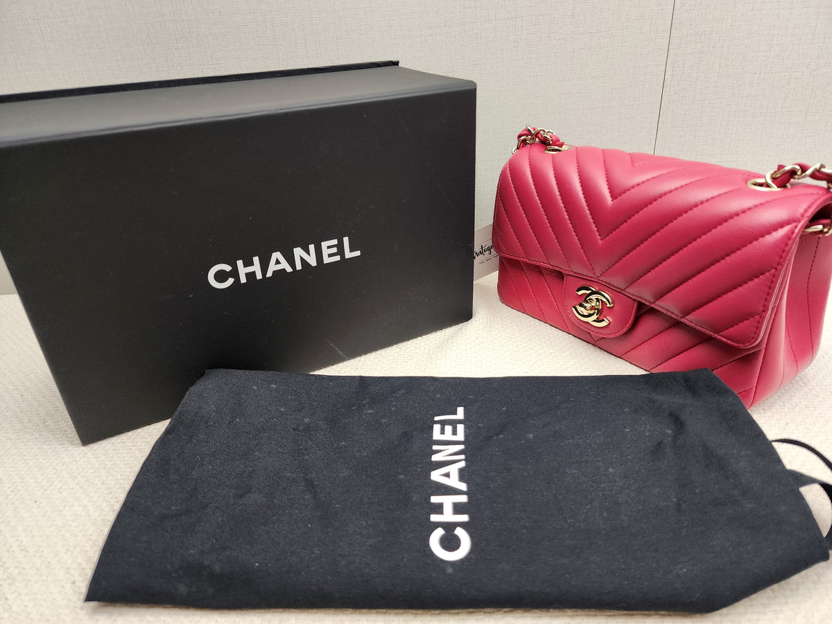 Chanel Pink Lambskin Chevron Classic Mini Rectangular Flap (LGHW)