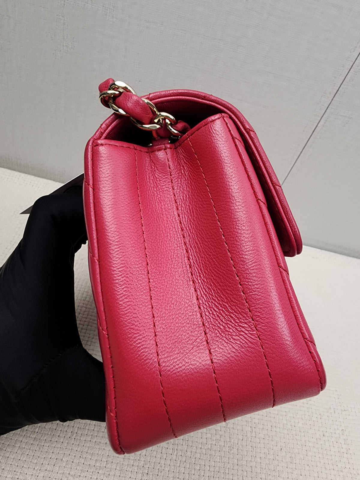 Chanel Pink Lambskin Chevron Classic Mini Rectangular Flap (LGHW)