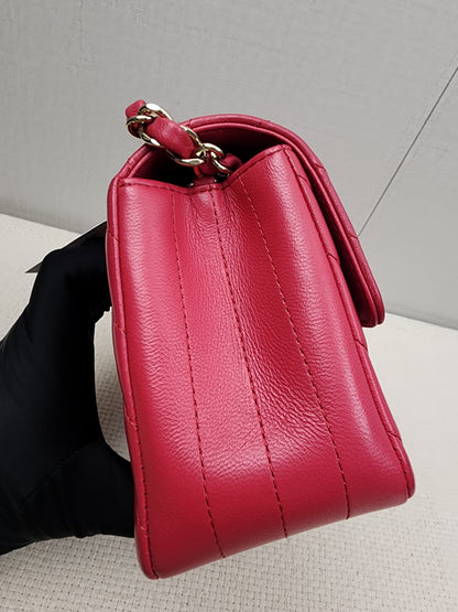 Chanel Pink Lambskin Chevron Classic Mini Rectangular Flap (LGHW)