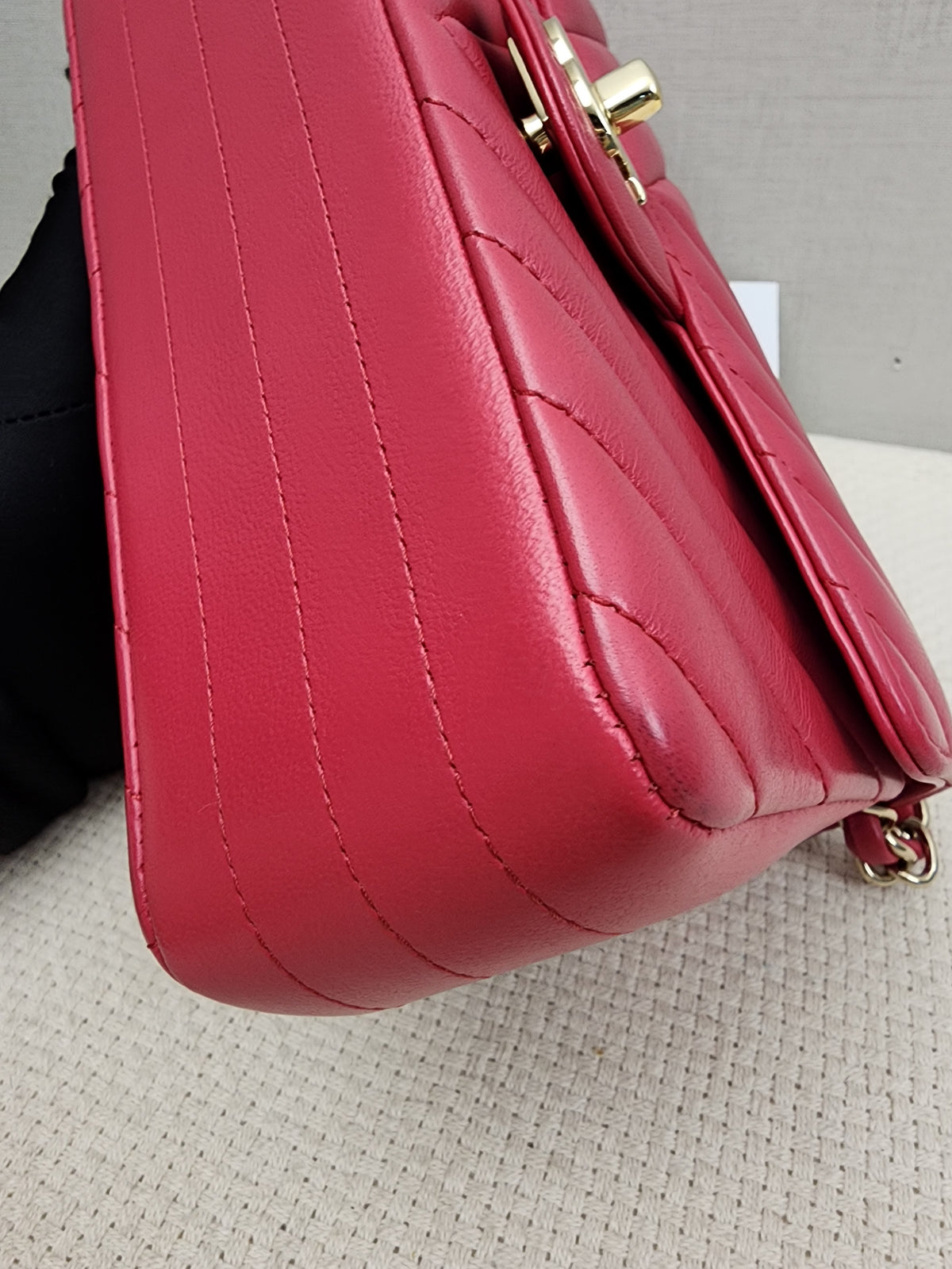 Chanel Pink Lambskin Chevron Classic Mini Rectangular Flap (LGHW)