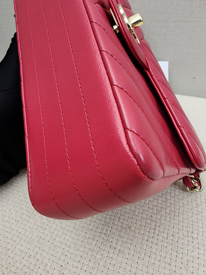 Chanel Pink Lambskin Chevron Classic Mini Rectangular Flap (LGHW)