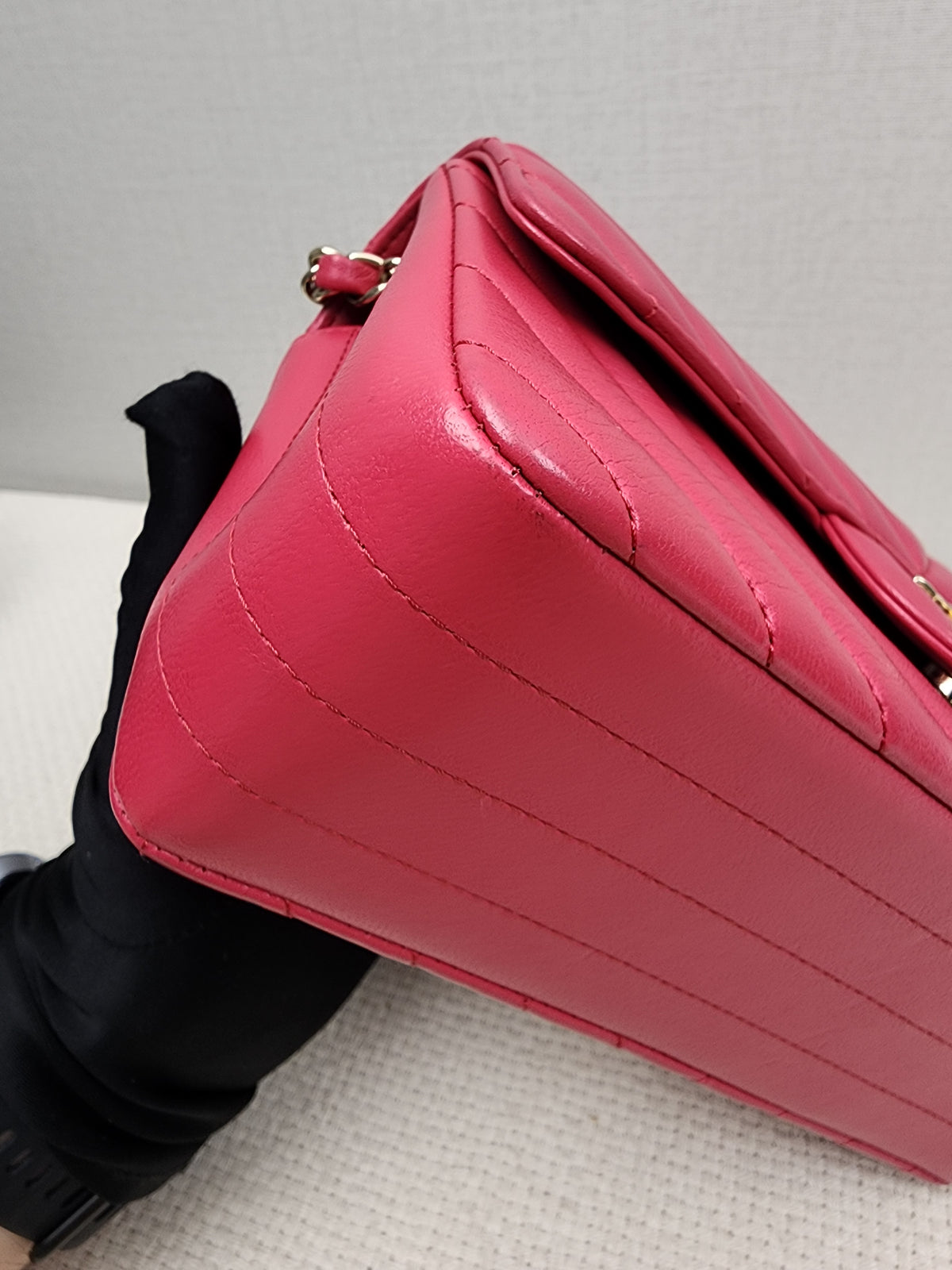 Chanel Pink Lambskin Chevron Classic Mini Rectangular Flap (LGHW)