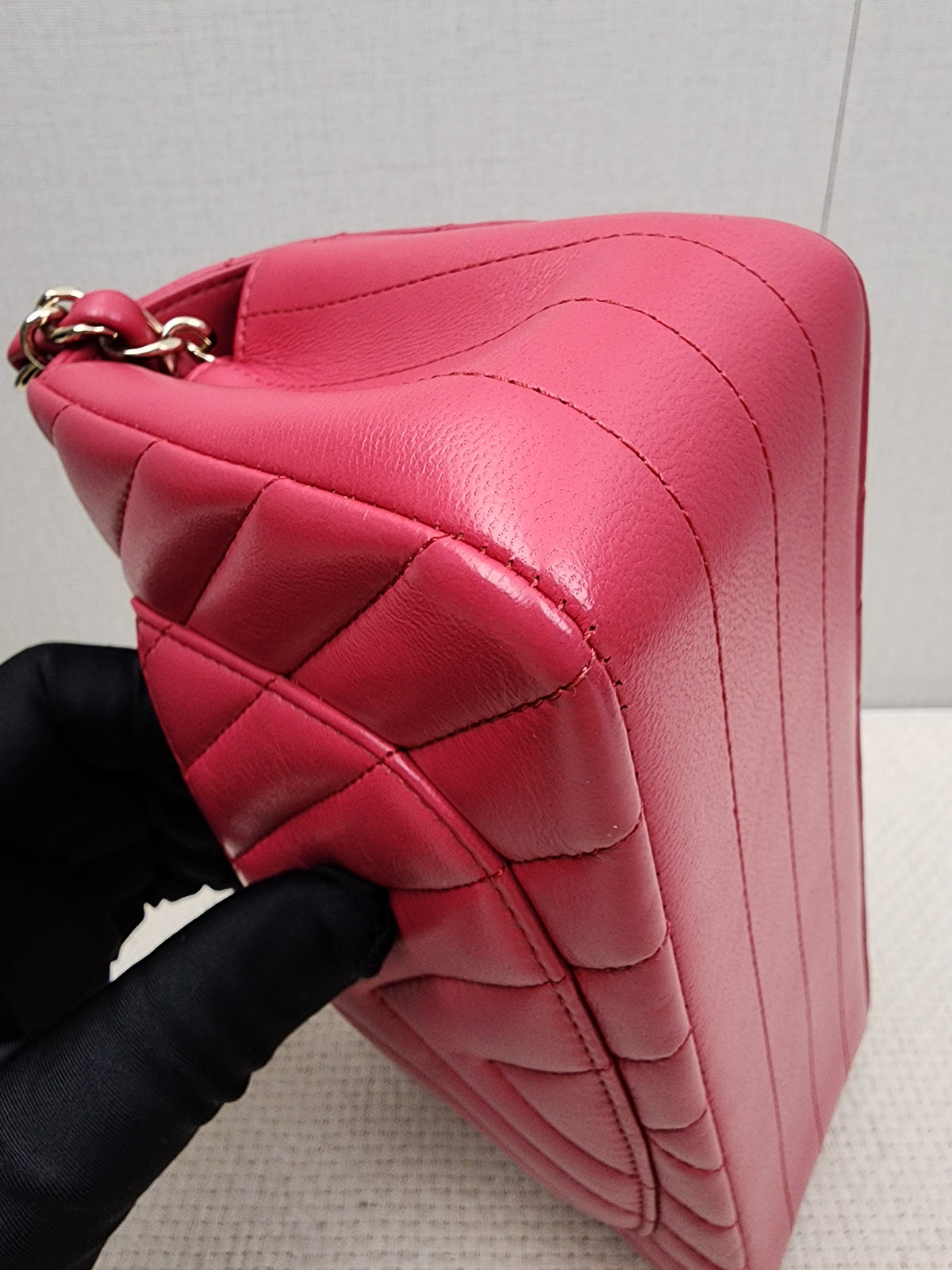 Chanel Pink Lambskin Chevron Classic Mini Rectangular Flap (LGHW)