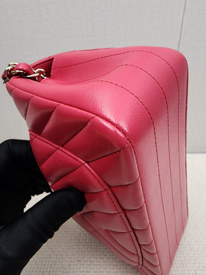 Chanel Pink Lambskin Chevron Classic Mini Rectangular Flap (LGHW)