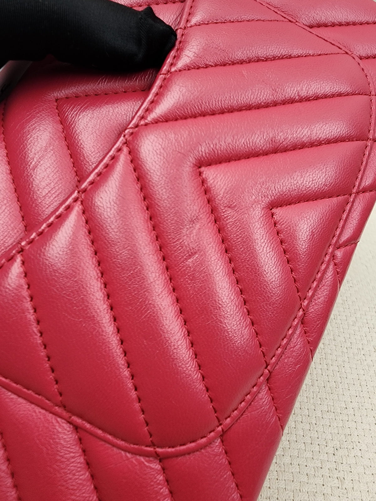 Chanel Pink Lambskin Chevron Classic Mini Rectangular Flap (LGHW)