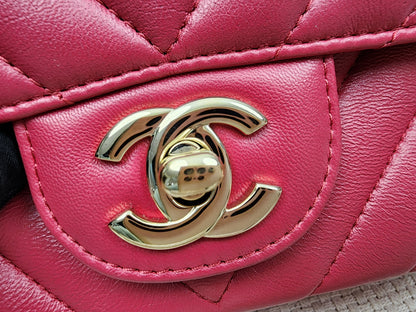 Chanel Pink Lambskin Chevron Classic Mini Rectangular Flap (LGHW)