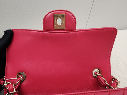 Chanel Pink Lambskin Chevron Classic Mini Rectangular Flap (LGHW)