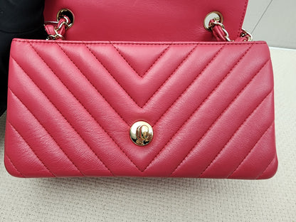 Chanel Pink Lambskin Chevron Classic Mini Rectangular Flap (LGHW)