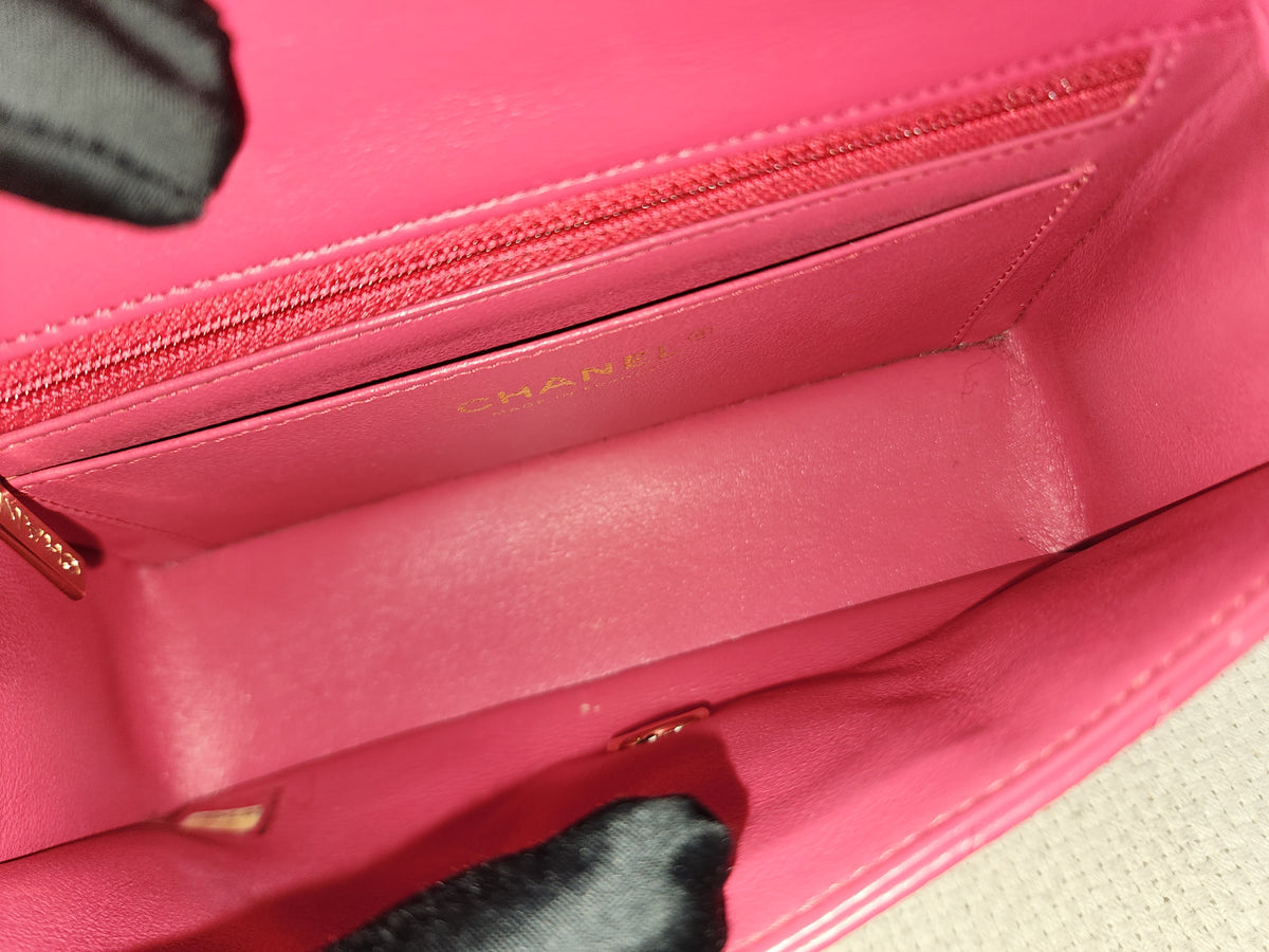 Chanel Pink Lambskin Chevron Classic Mini Rectangular Flap (LGHW)