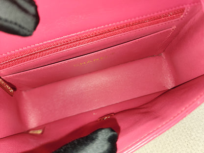 Chanel Pink Lambskin Chevron Classic Mini Rectangular Flap (LGHW)