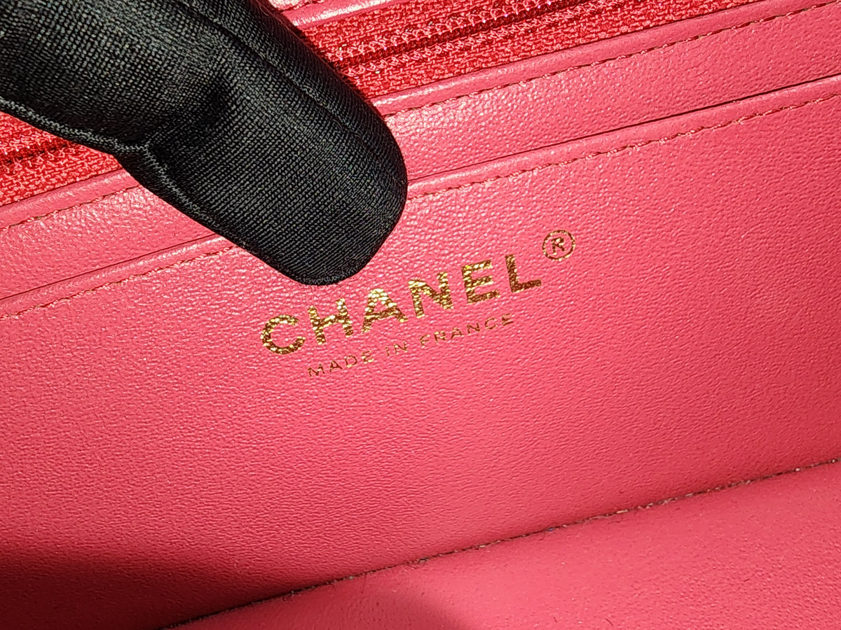 Chanel Pink Lambskin Chevron Classic Mini Rectangular Flap (LGHW)