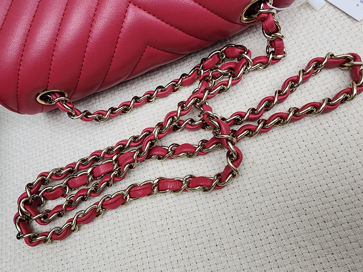 Chanel Pink Lambskin Chevron Classic Mini Rectangular Flap (LGHW)